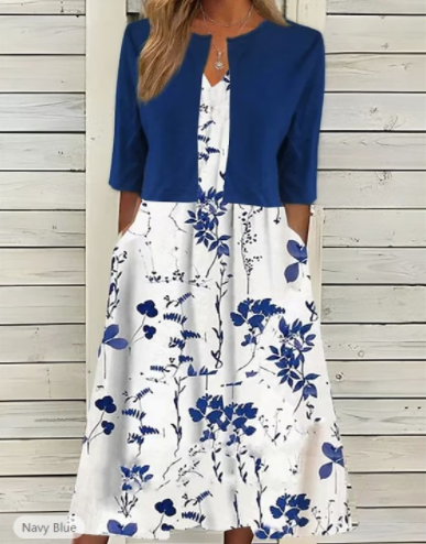 Almuth - Floral Midi Dress and Blazer Set