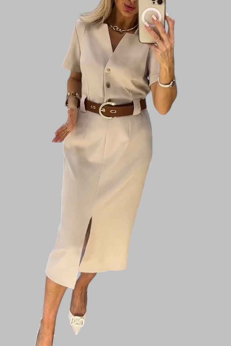 Abigail - Casual Midi Dress with Belt