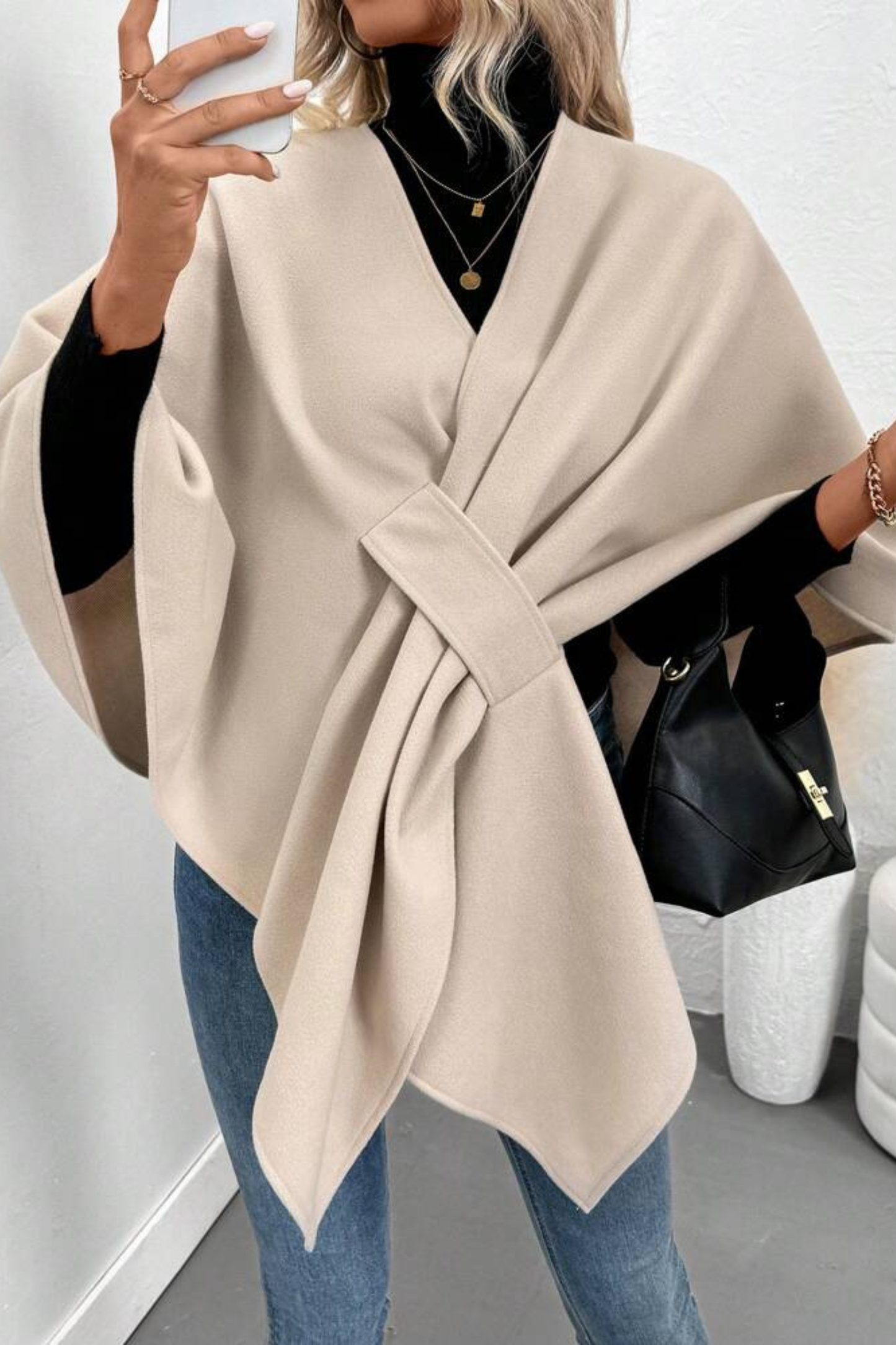 Coralia - Front-Tie Cape Coat for Autumn and Winter