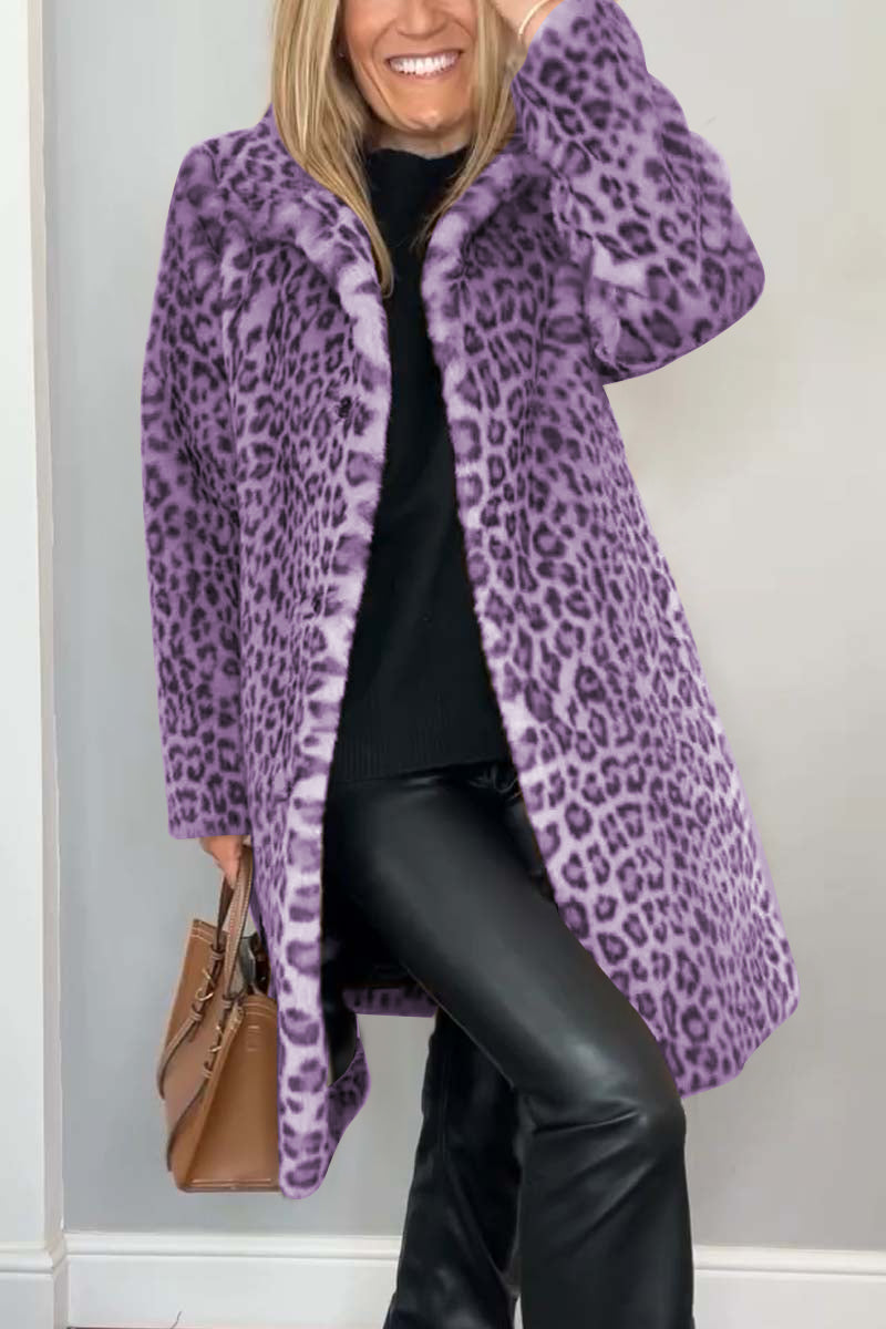 Agnes - Long Coat with Leopard Print