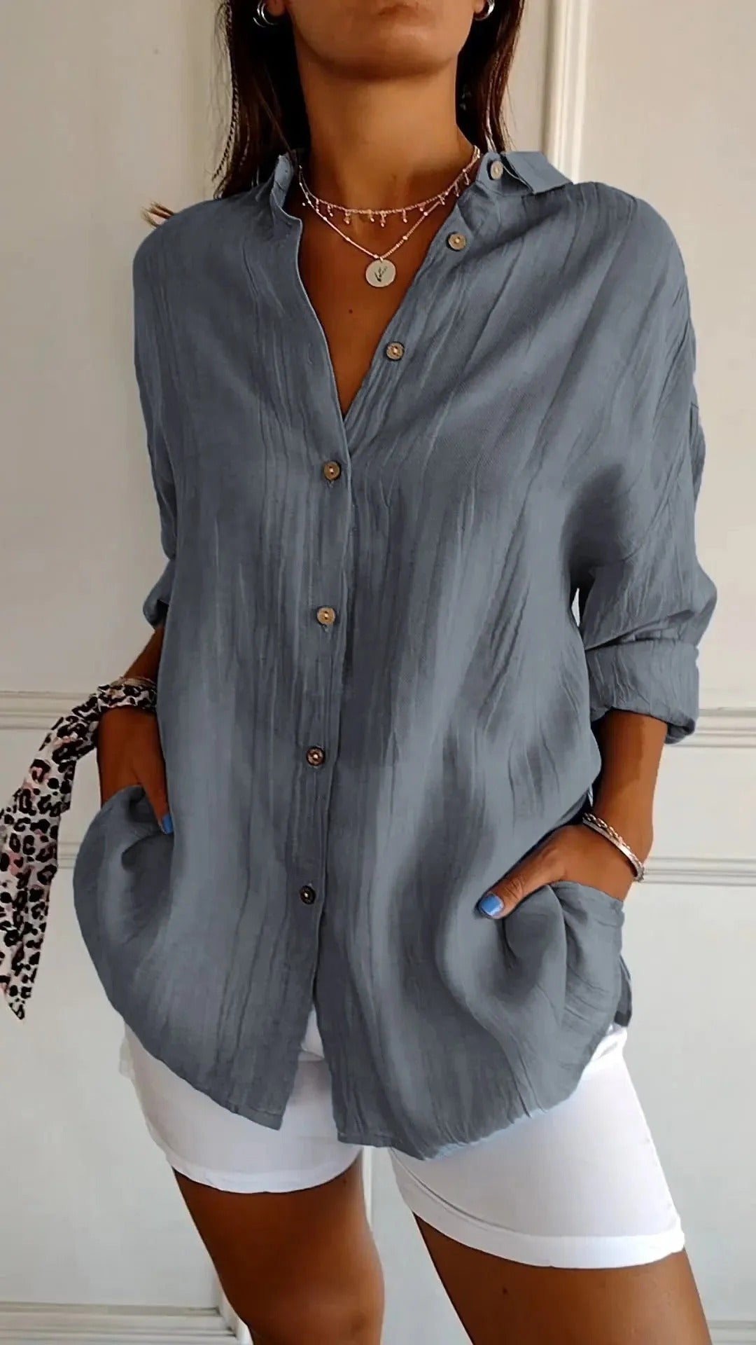 Eyén™ - Pleated Button-Up Shirt