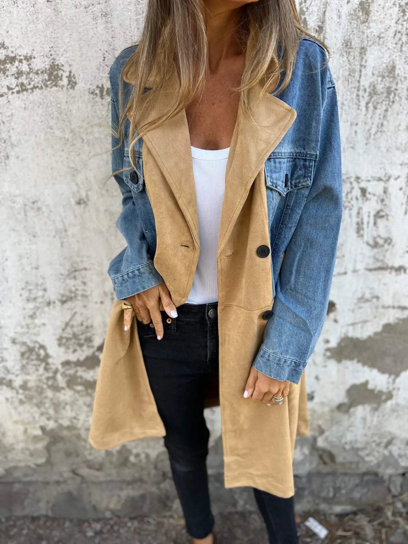 Niamh - Denim jacket with patchwork design and lapel