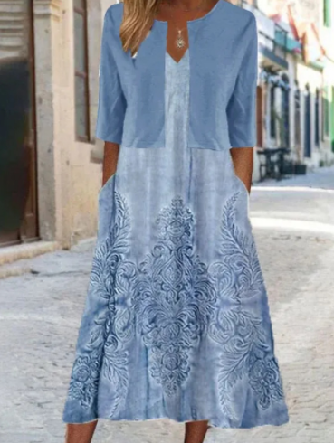 Almuth - Floral Midi Dress and Blazer Set