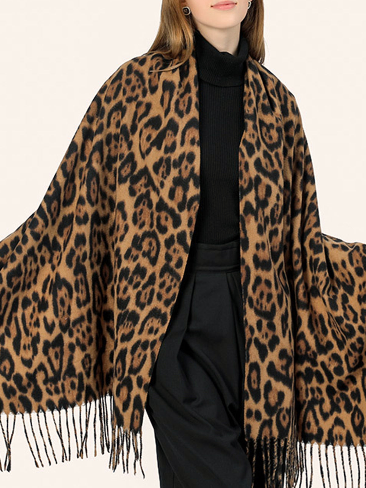 Linsi™ - Scarf with Leopard Print Tassel