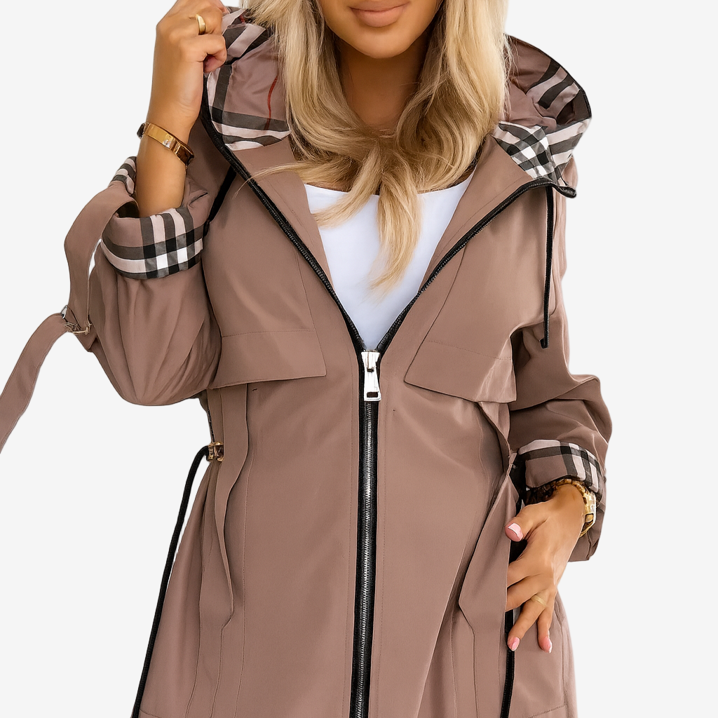 Maeve - Hooded Trench Coat with Check Details