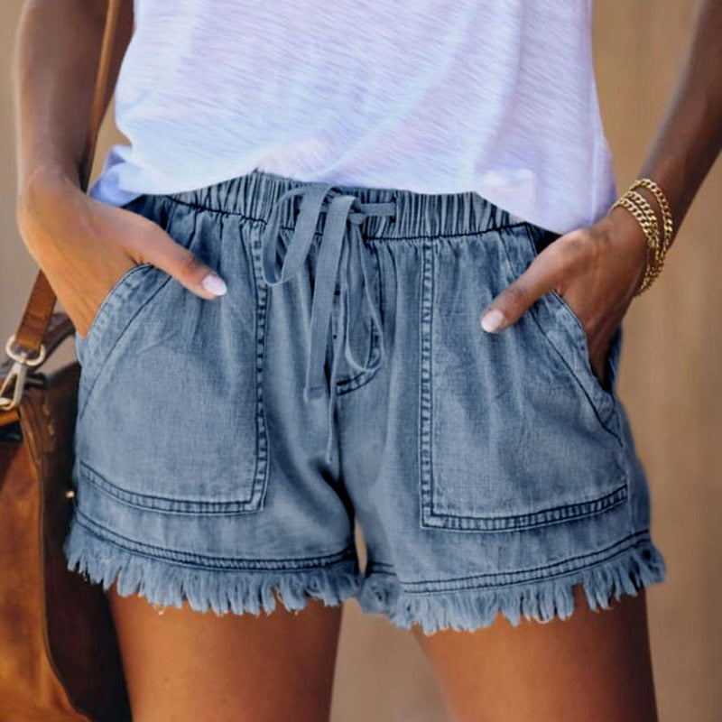 Amiyah - High-Waisted Denim Shorts