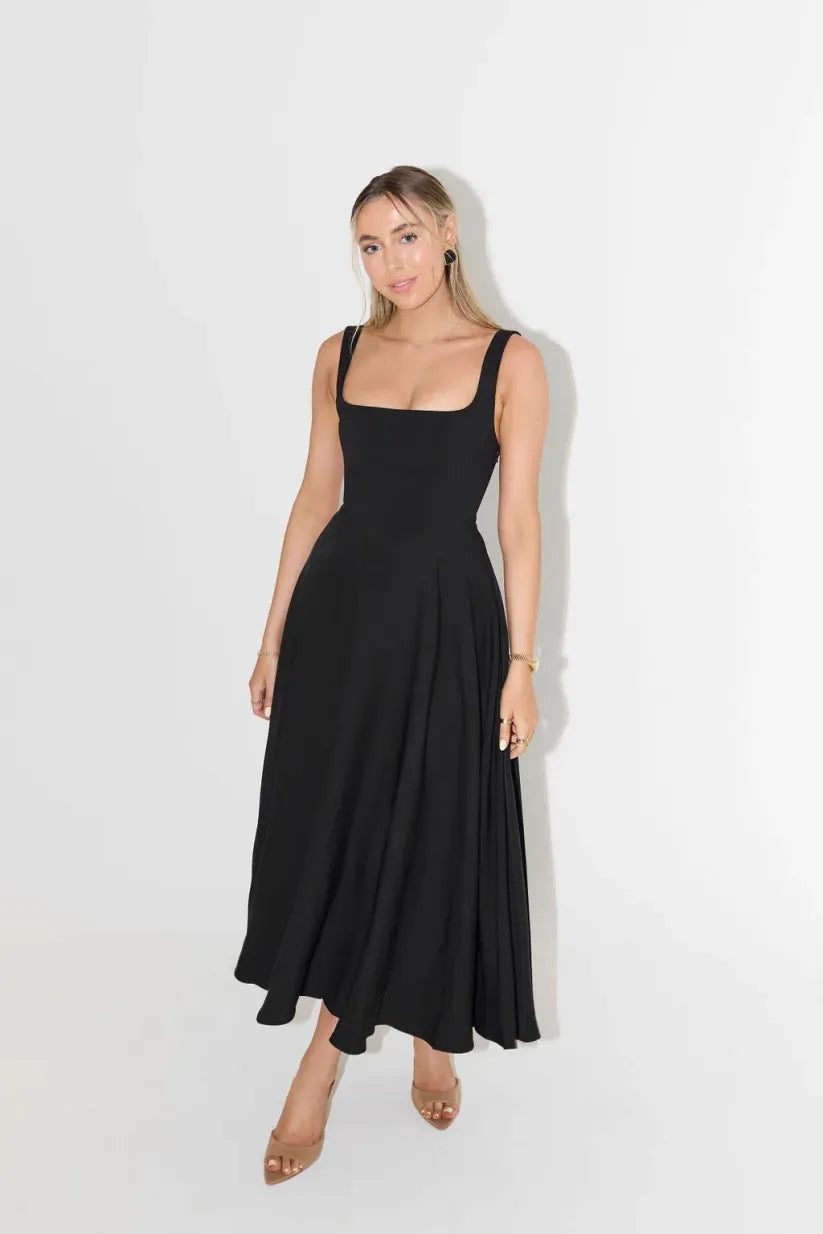 Blake - Midi Dress with Square Neckline and High Waist