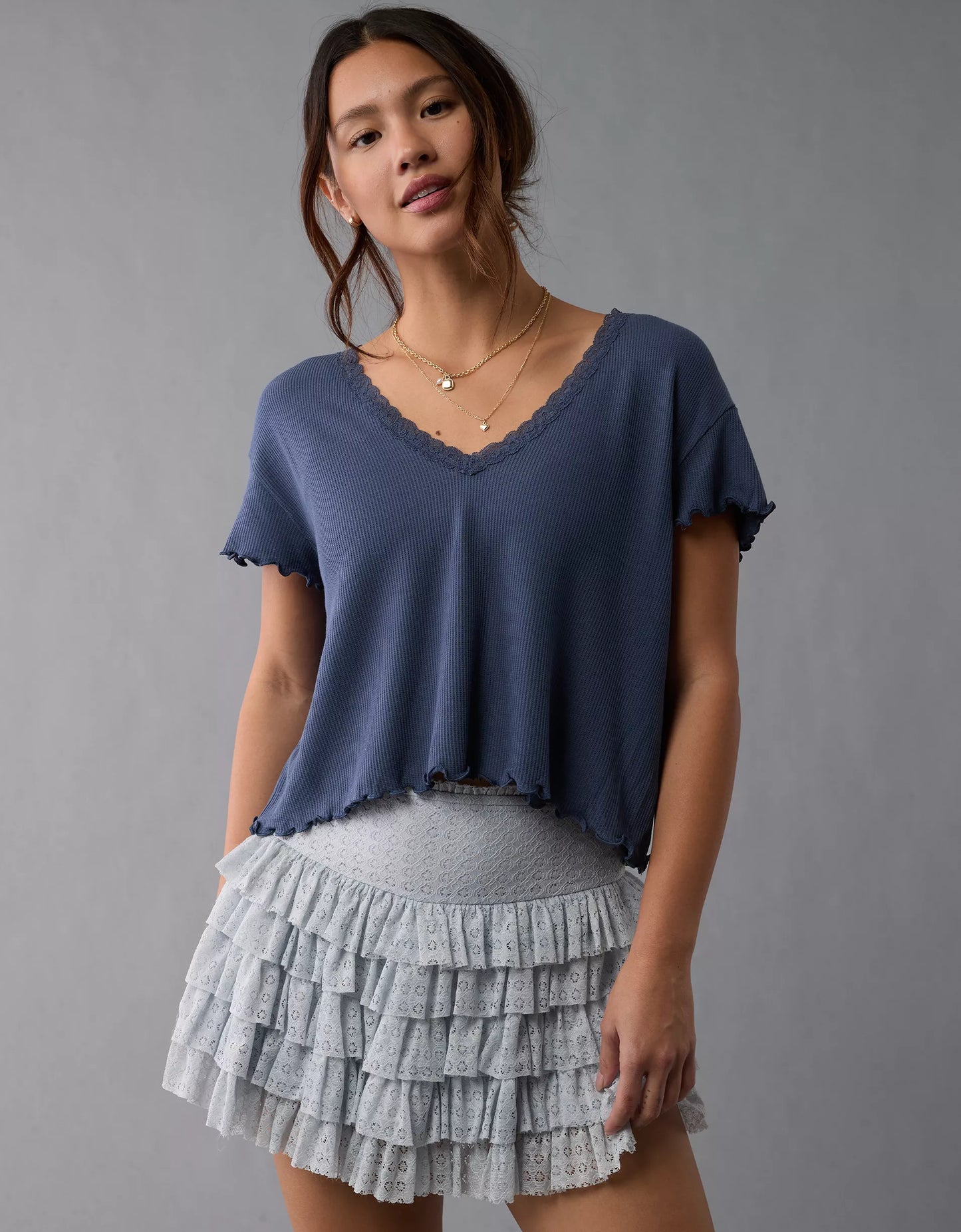 Clío - Cropped Waffle Shirt