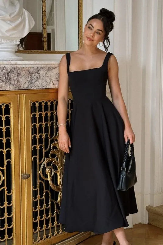 Blake - Midi Dress with Square Neckline and High Waist