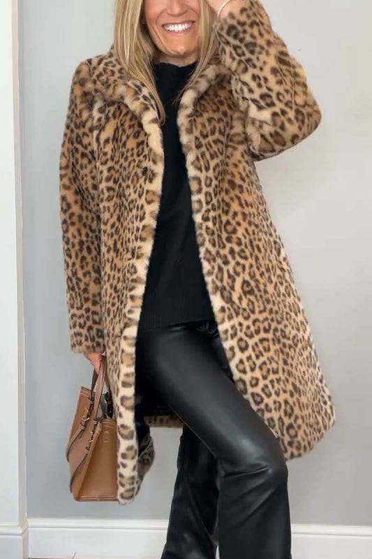 Agnes - Long Coat with Leopard Print