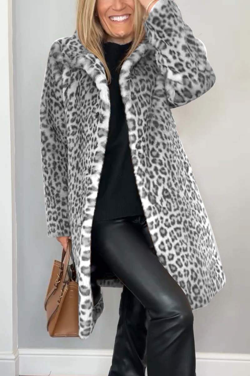 Agnes - Long Coat with Leopard Print