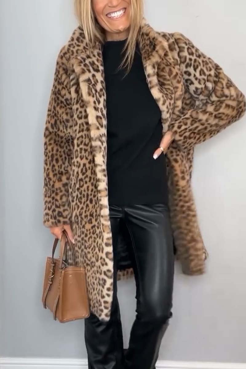 Agnes - Long Coat with Leopard Print