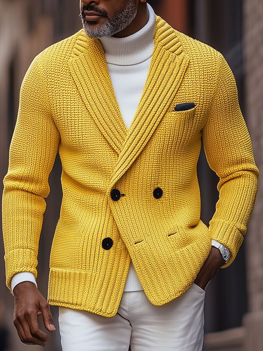 Albus - Men's Lapel Double-Breasted Knitted Cardigan Blazer
