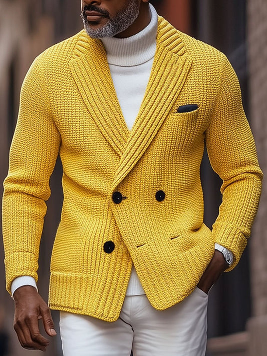 Albus - Men's Lapel Double-Breasted Knitted Cardigan Blazer
