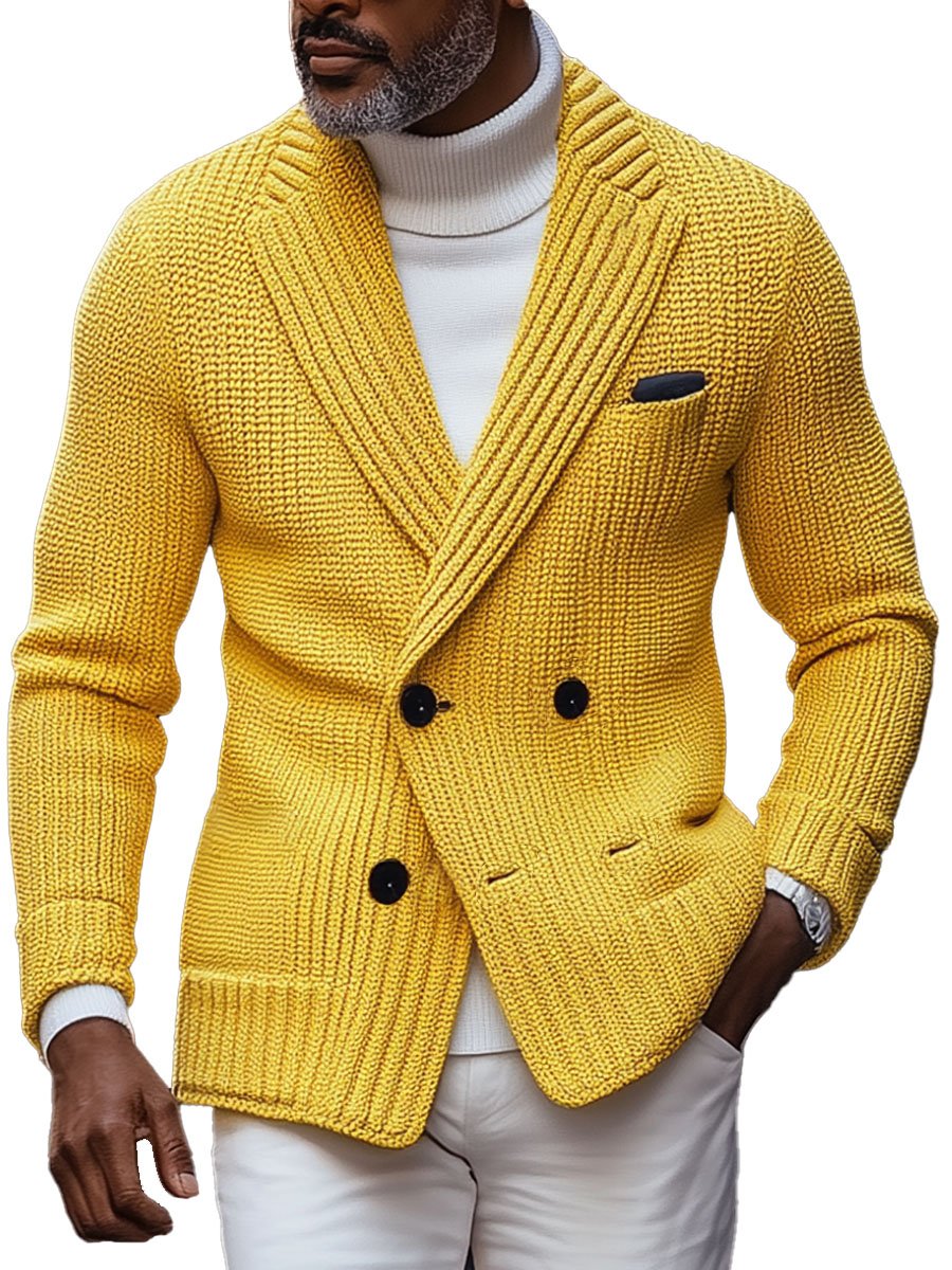 Albus - Men's Lapel Double-Breasted Knitted Cardigan Blazer