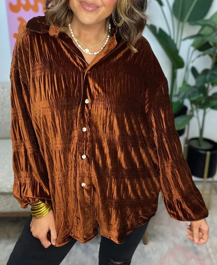 Charlotte - Embrace Elegance with Our Velvet Ruched Blouse