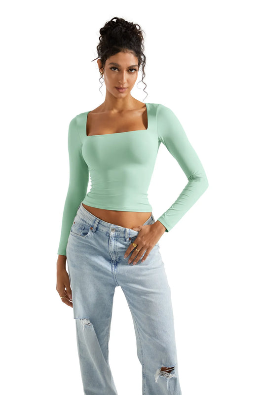 Rosalia™ - Long Sleeve Square Neck Top
