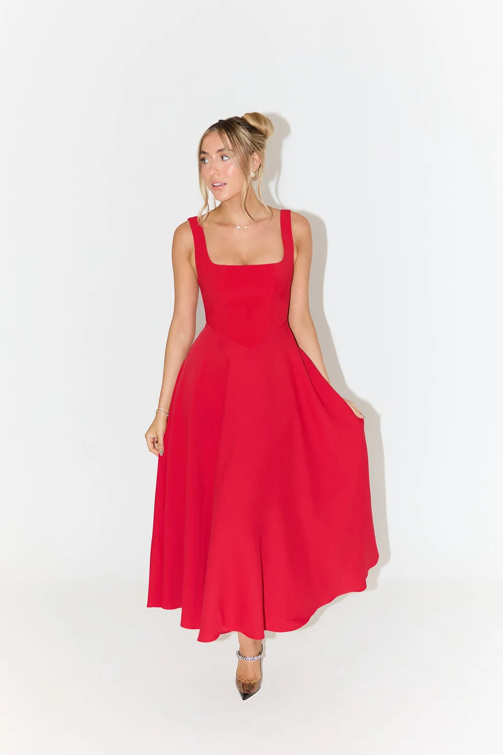 Blake - Midi Dress with Square Neckline and High Waist
