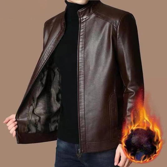 Eduardo - Men's leather jacket with warm fleece lining