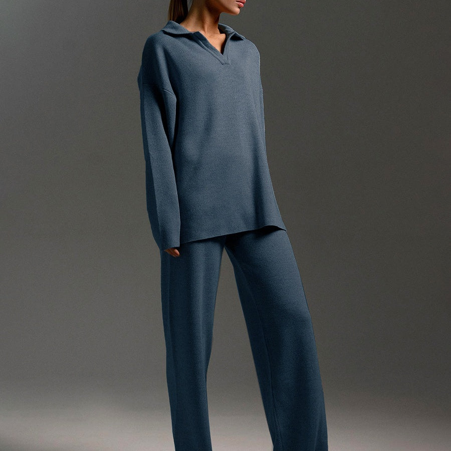 Avril - 2-Piece Set: Knitted Top and Wide-Leg Trousers