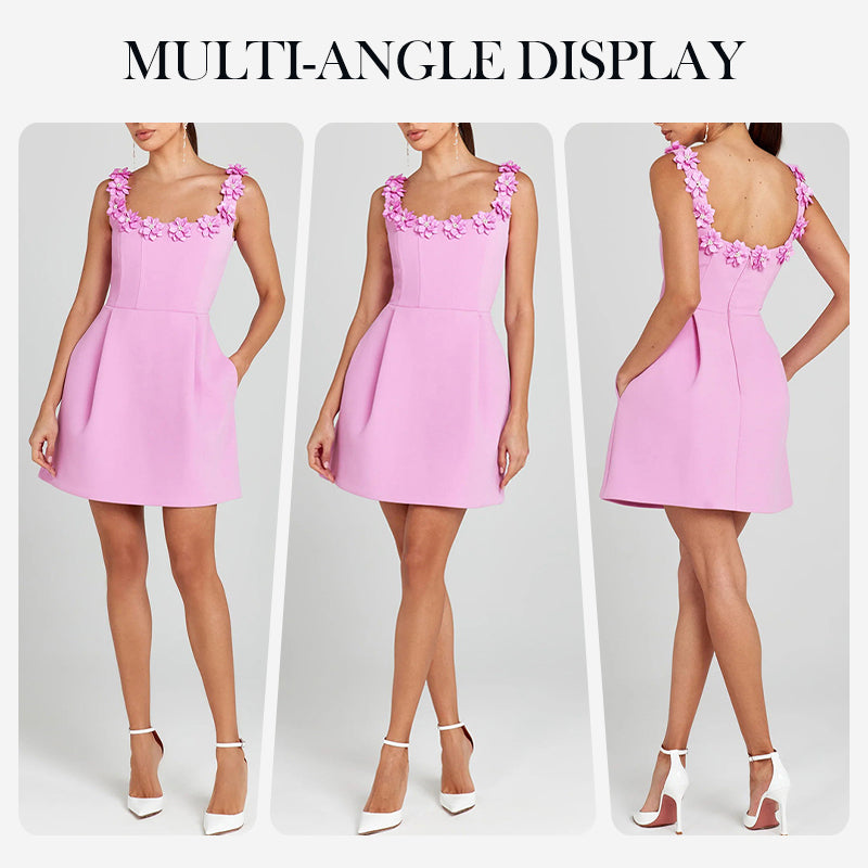 Rahel - Mini Dress with Floral Appliqués in Romantic Style