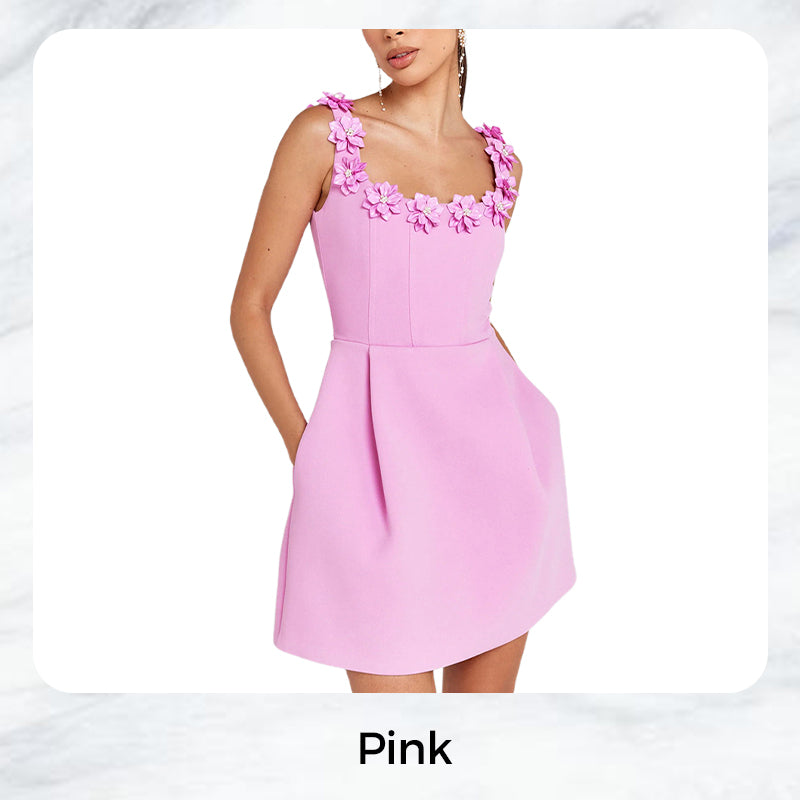 Rahel - Mini Dress with Floral Appliqués in Romantic Style