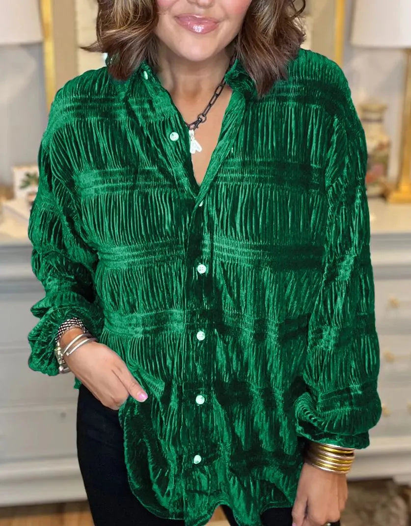 Charlotte - Embrace Elegance with Our Velvet Ruched Blouse